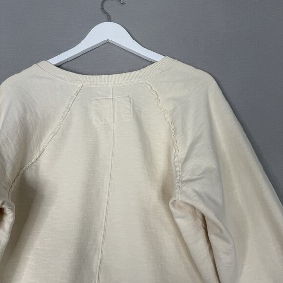 Pilcro Anthro Womens Sweatshirt M Beige Reworked Popover Terry Asymmetric Lounge - Picture 9 of 12